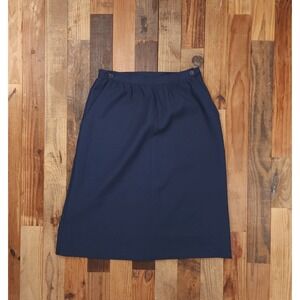 Personal Petites Navy Blue Midi Skirt Side Button‎ Elastic Waist Size 10P